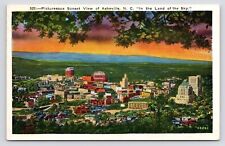 c1920s~Asheville North Carolina NC~Aerial View~Sunset~Panorama~VTG Postcard picture