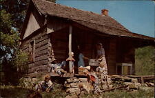 Hillbilly Family in Ozarks location unknown wash tub log cabin ~ postcard sku765 picture