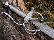 Hand Forged Damascus Steel Rapier Sword With Leather Sheath, Medieval Sword, picture