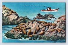 Postcard California San Francisco CA Seal Rocks Boat 1940s Unposted Linen picture