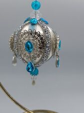 Vintage Style Christmas Ornaments  PushPin Satin Ball Blue And Silver  picture