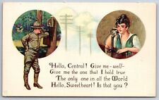 WWI Patriotic~Soldier on Rural Telephone~Lady on Candlestick~Operator~c1918 picture