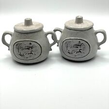 Onion River Studio Pottery Stoneware Set of Two Covered Handled Sugar Bowls picture