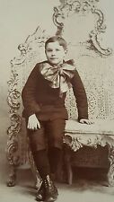 Vintage Cabinet Card Photograph Young Boy W/Giant Bow Racine, Wisconsin History picture