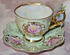 Antique HB Tea Cup And Saucer Floral Rose Gold Trim Lusterware Japan picture