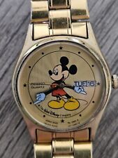 4 gosouth Only Vtg 1990's SEIKO Gold Tone Mickey Mouse Watch Sunburst DAY/DATE  picture