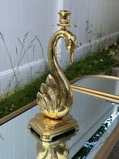 Vintage Mid Century Modern Brass Swan Candle Stick 14