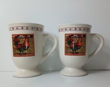Vintage Rooster Pedestal Mugs Cups Two 12 Oz Double Sided Bay Island Ceramic  picture
