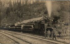 Vtg RPPC  Locomotive With Train Cars Loaded With Logs, 1908 picture