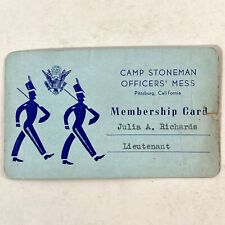 Camp Stoneman Vintage WWII Officer’s Mess Hall Pass Membership Card Lieutenant picture