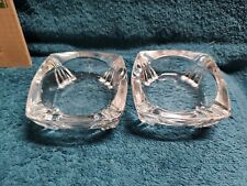 Pair Of Vintage Footed Art Deco Ashtrays Heavy Clear Glass 3 1/2