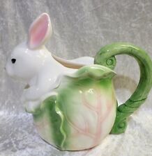 White Rabbit Sitting in Cabbage Leaf Ceramic Pitcher by Applause Easter 1 Qt. picture