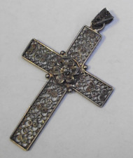 Antique Vtg 4g 800 silver open work filigree religious floral cross pendant picture