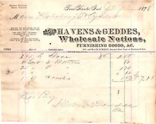 Vintage BILL HEAD* 1878 HAVENS & GEDDES Wholesale Notions*Terre Haute, IN *J13 picture
