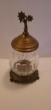 Beautiful Castilian Imports- Thick Crystal & Brass Lidded Jar - 13-1/2” h  x7” w picture