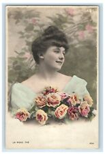 c1905 Beautiful Girl With Flowers Studio Portrait Posted Antique Postcard picture