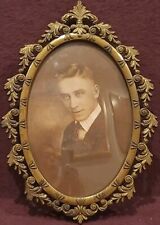 Vintage Portrait Art Metal Oval Picture Frame Convex Bubble Glass Made In Italy picture