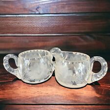 Antique Etched Heavy Crystal Clear Sugar And Creamer Vintage Glassware Decor Set picture