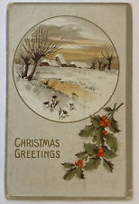 Vintage Postcard, Christmas Greetings, Winter Snow Scene, Divided Back picture