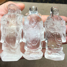 3pc Natural White Crystal Stone Caved God of wealth Home Decor Healing picture