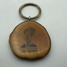 Vtg YELLOWSTONE OLD FAITHFUL Geyser Lacquered Wood Brand FOB Keychain  H8 picture