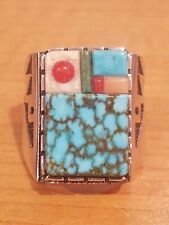 Richard Tsosie, Navajo NEW Sterling/multi-stone Rect Overlay/Inlay ring, 10 1/2 picture
