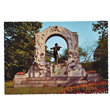 Johann Strauss Memorial Vienna Postcard Statue Sculpture Gardens Flowers picture