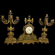 Exquisite 19th Century Napoleon III Ormolu Table/Mantel Clock & Candelabra Set picture