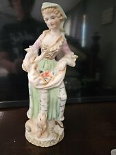 Vintage Ucago Porcelain/Bisque Woman Carrying Basket And Flowers W/ Dog At... picture