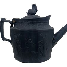 Antique Late 18th Early 19th Cen Black Basalt Teapot Swan Finial Make Do Repairs picture