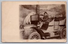 RPPC Attractive Handsome Man Antique Automobile Car Studio Real Photo Postcard picture