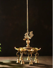Designer Brass Hanging Peacock Diya with Bells Exclusive Gift Sawan Home Decor picture