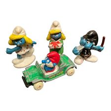 Lot Vintage Mini SMURF Figures Lot Of 3 Cars Toys Figures 80's picture