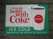 Coca-Cola Steel Retro Advertising Sign Things Go Better With Coke Cup Green  picture