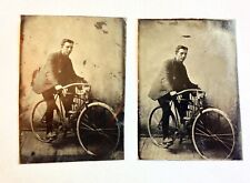 Vintage Antique 1890's Man On Safety Bicycle Tintype Photo Two Photos RARE picture