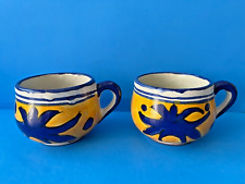 MEXICAN TALAVERA Pottery Set of TWO Matching COFFEE TEA CUPS MUGS 7oz picture