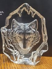 Wolf Head 3-D Etched Crystal Glass Paperweight 6