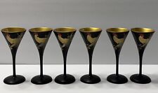 Vintage Set of Japanese Stemmed WOODEN Sake Cups - Black/Gold Lacquer picture