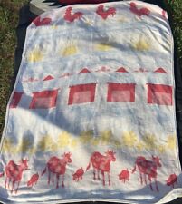 Vintage BEACON U.S.A Made COTTON WOVEN FARM COWS CHICKENS HORSE PIG CAMP BLANKET picture