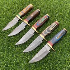 LOT OF 5 MRS CUSTOM Hand Forged Damascus Steel Hunting Skinner  Knife W/SHEATH picture