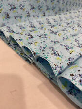 Vtg Fabric Cotton 70s Thin Calico Flower Bouquets Blue Navy Chartreuse 43X112 picture