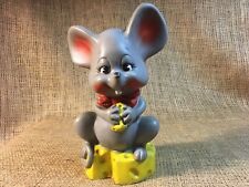 Vintage Russ Berrie Gray Mouse On Cheese 9 Inch Figural Bank Plastic 1973  USA  picture