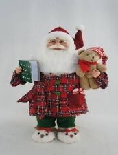 18IN RED PLAID PAJAMA STANDING SANTA FIGURINE W TEDDY BEAR & BOOK HOLIDAY DECOR picture