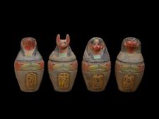 ANTIQUE COLLECTION SET OF 4 Ancient Egyptian Canopic Jars Organs Storage Statue picture