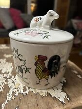 Vintage Ceramic Farmhouse Cow Rooster Dish w/lid Butter Dish  Japan picture
