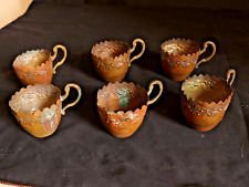 Rare Antique Set of 6 Brass Coffee Tea Cups with Engraved Ornate Floral, Stamped picture
