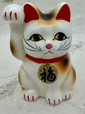 Japan Antique Ceramic LUCKY CAT 4.25” MANEKI NEKO Right Hand Good Fortune Bank picture