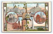 Postcard The Hub, Boston MA multi-view Kings Chapel State House Faneuil 1921 H6 picture