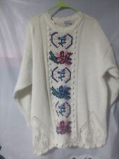 Vintage Cynthia J Womens Sweater Size 2X Knitted Cream  Floral picture