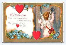 Old Postcard Embossed Red Bow Valentines Cupid Arrows Hearts 1910's Antique picture